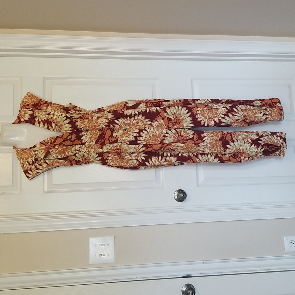 Free People Shasta Print Corduroy Shortsleeve Jumpsuit Floral Back Out Wide Leg - Picture 5 of 17